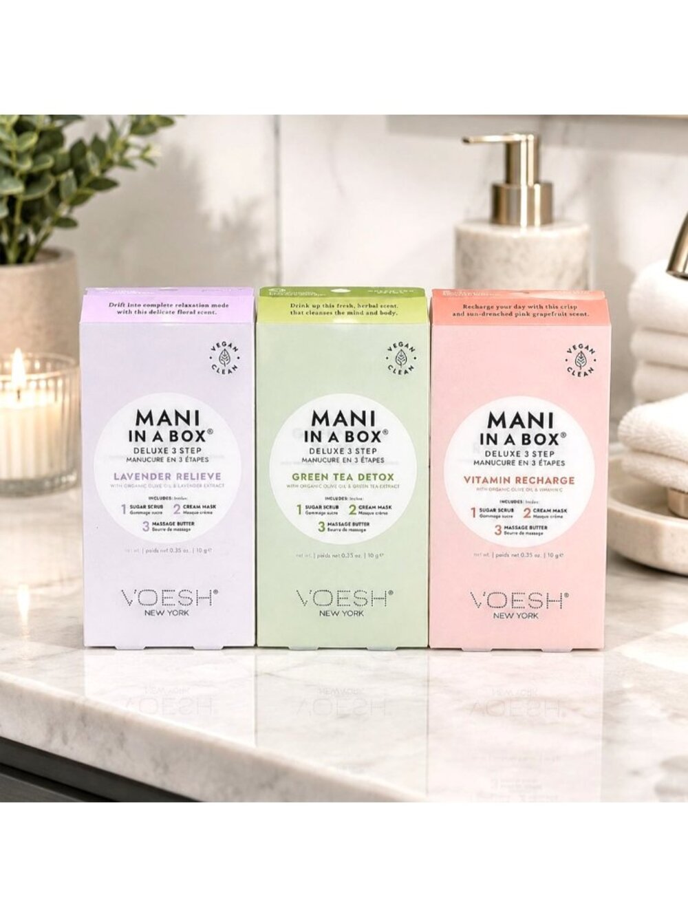 Mani In A Box 3 Step Lavender Relieve Green Tea Detox Vitamin Recharge Voesh